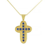 Byzantine Rounded Cross Pendant with Sapphires Odysseus Jewelry