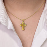 Byzantine Rounded Cross Pendant with Sapphires Odysseus Jewelry