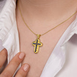 Byzantine Rounded Cross Pendant with Sapphires Odysseus Jewelry