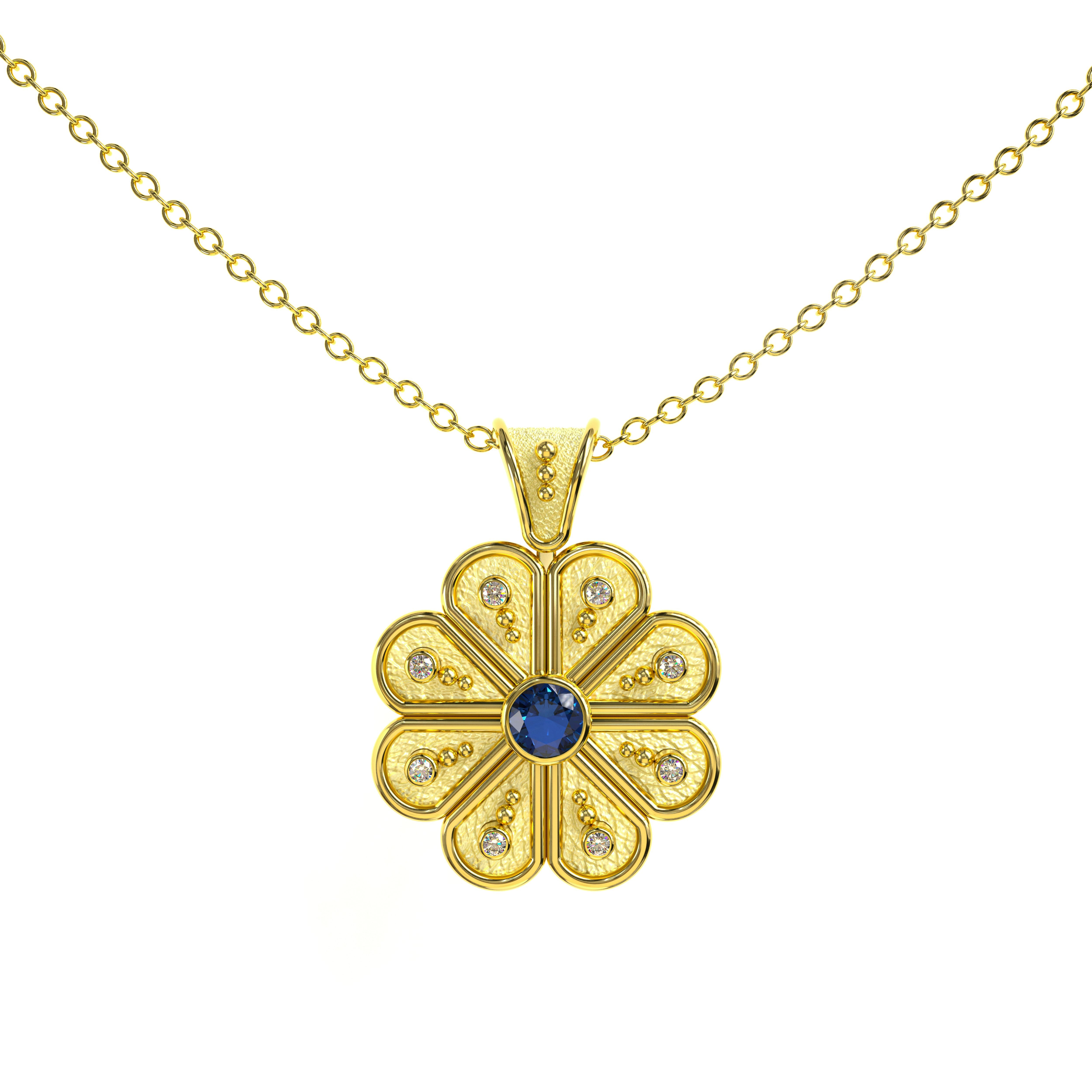 Daizy Gold Pendant with Sapphire and Diamonds Odysseus Jewelry