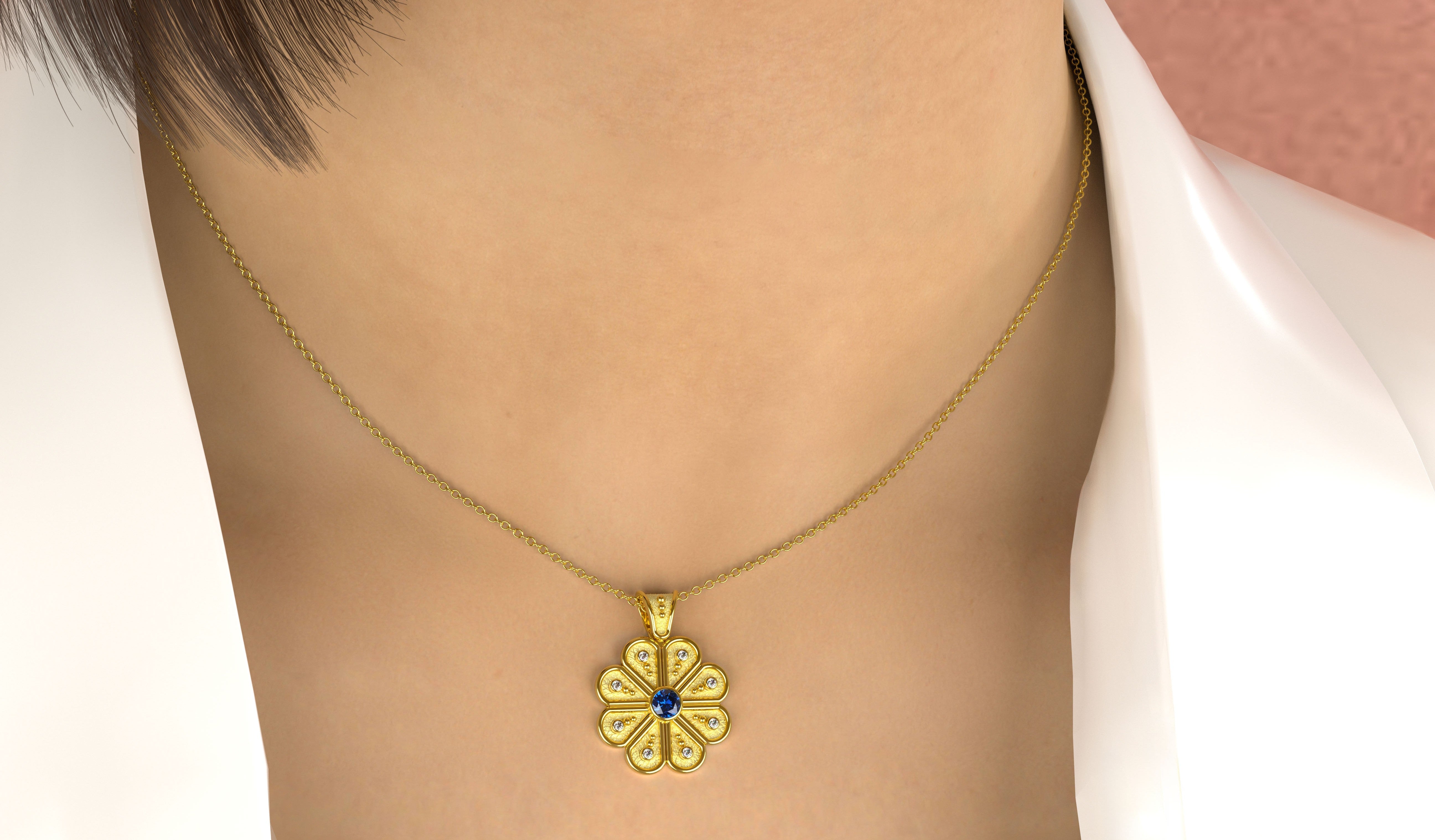 Daizy Gold Pendant with Sapphire and Diamonds Odysseus Jewelry