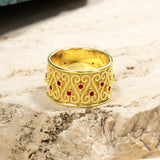 Gold Band Ring with Rubies