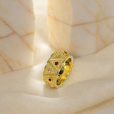 Gold Triangle Motif Ring with Rubies and Diamonds Odysseus Jewelry