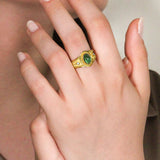 Greek Ancient Gold Ring with Cabochon Green Tourmaline and Diamonds Odysseus Jewelry