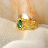 Greek Ancient Gold Ring with Cabochon Green Tourmaline and Diamonds Odysseus Jewelry