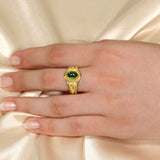Greek Ancient Gold Ring with Cabochon Green Tourmaline and Diamonds Odysseus Jewelry