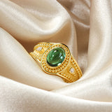 Greek Ancient Gold Ring with Cabochon Green Tourmaline and Diamonds Odysseus Jewelry