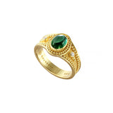 Greek Ancient Gold Ring with Cabochon Green Tourmaline and Diamonds Odysseus Jewelry