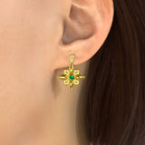 Handmade Gold Flower Earrings with Emeralds