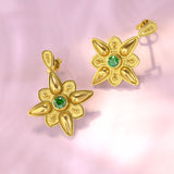 Handmade Gold Flower Earrings with Emeralds