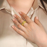 Gold Triangle Motif Ring with Rubies and Diamonds Odysseus Jewelry