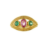 Gold Ring with Pink Sapphire and Emeralds Odysseus Jewelry