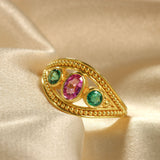 Gold Ring with Pink Sapphire and Emeralds Odysseus Jewelry