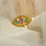 Gold Ring with Pink Sapphire and Emeralds Odysseus Jewelry