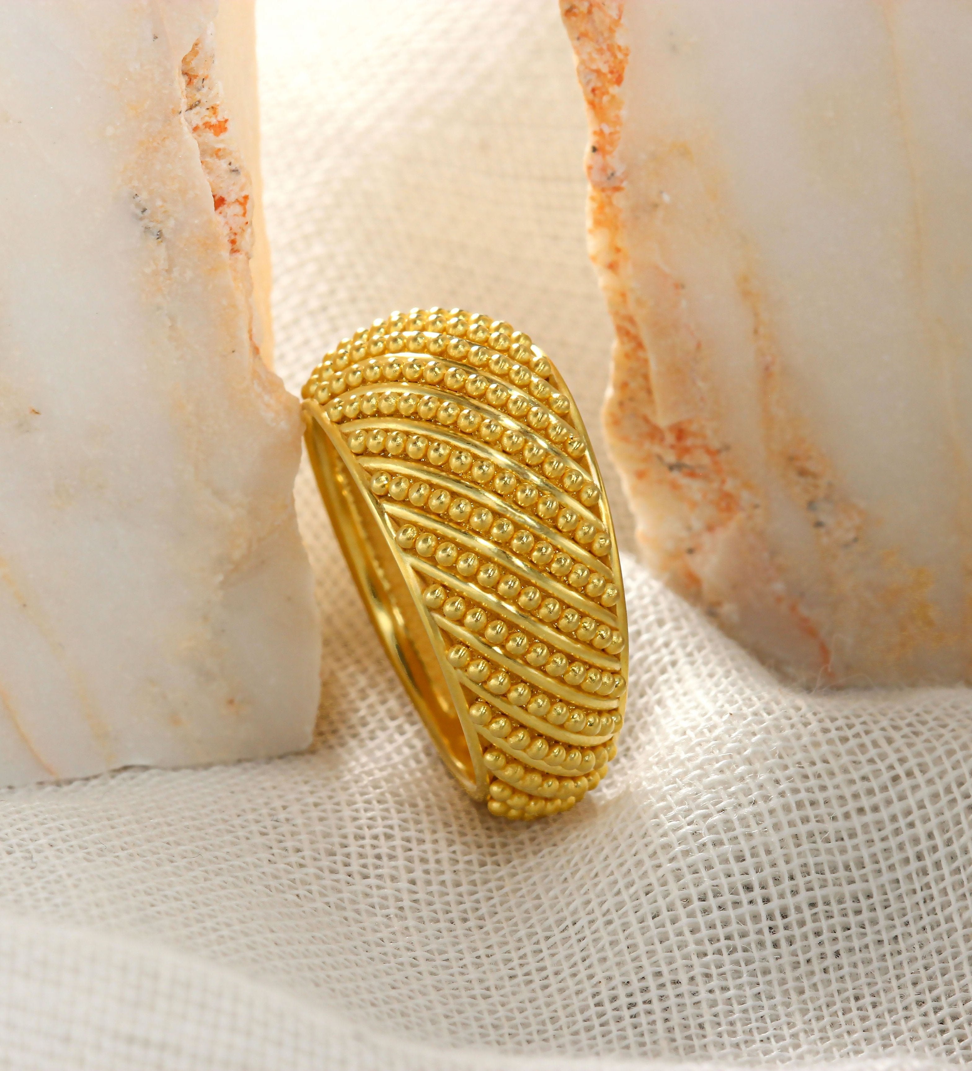 Gold Granulation Statement Ring Odysseus Jewelry