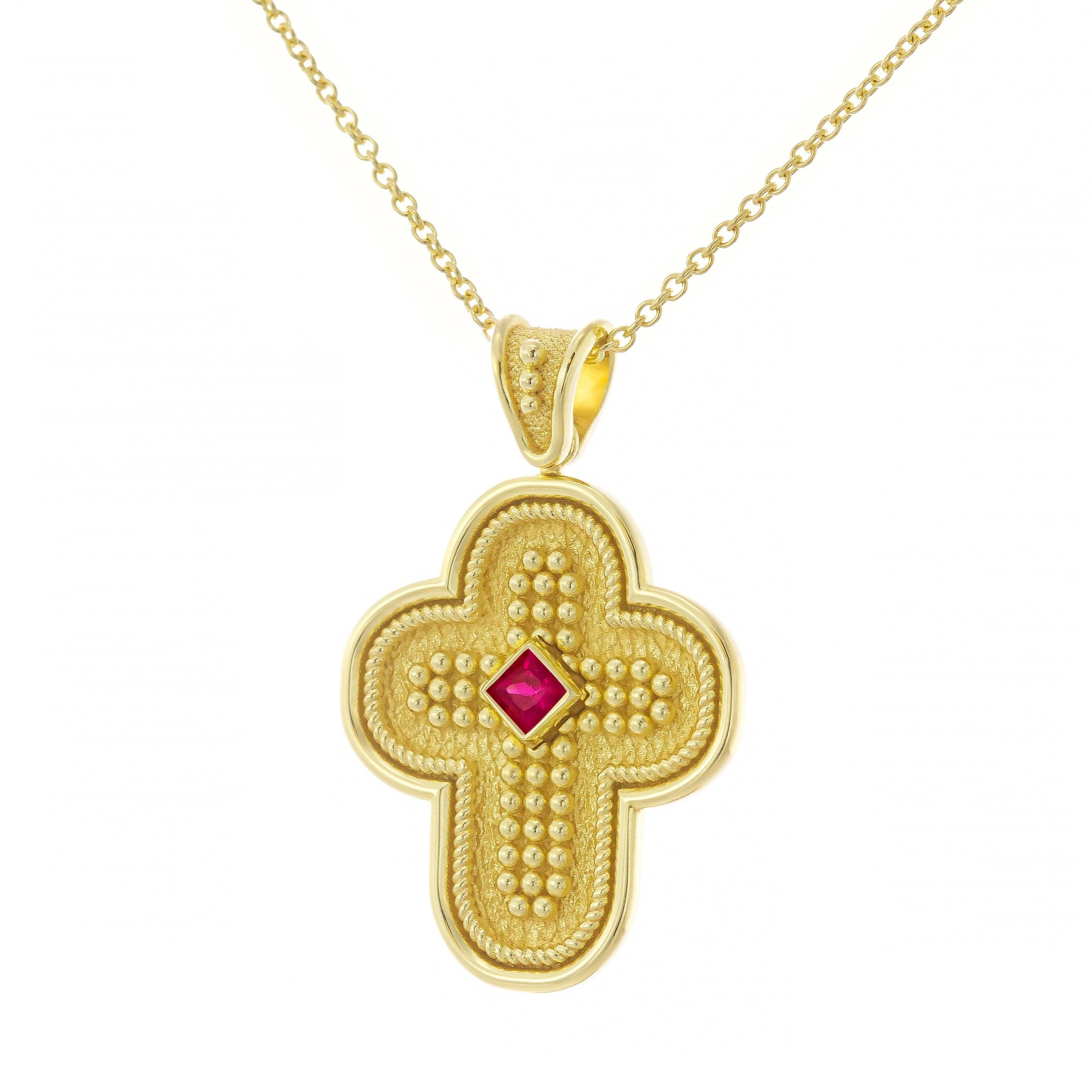 Byzantine Cross with Ruby and Granulations Odysseus Jewelry