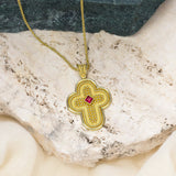 Byzantine Cross with Ruby and Granulations Odysseus Jewelry