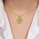Byzantine Round Cross Pendant with Emerald and Diamonds Odysseus Jewelry