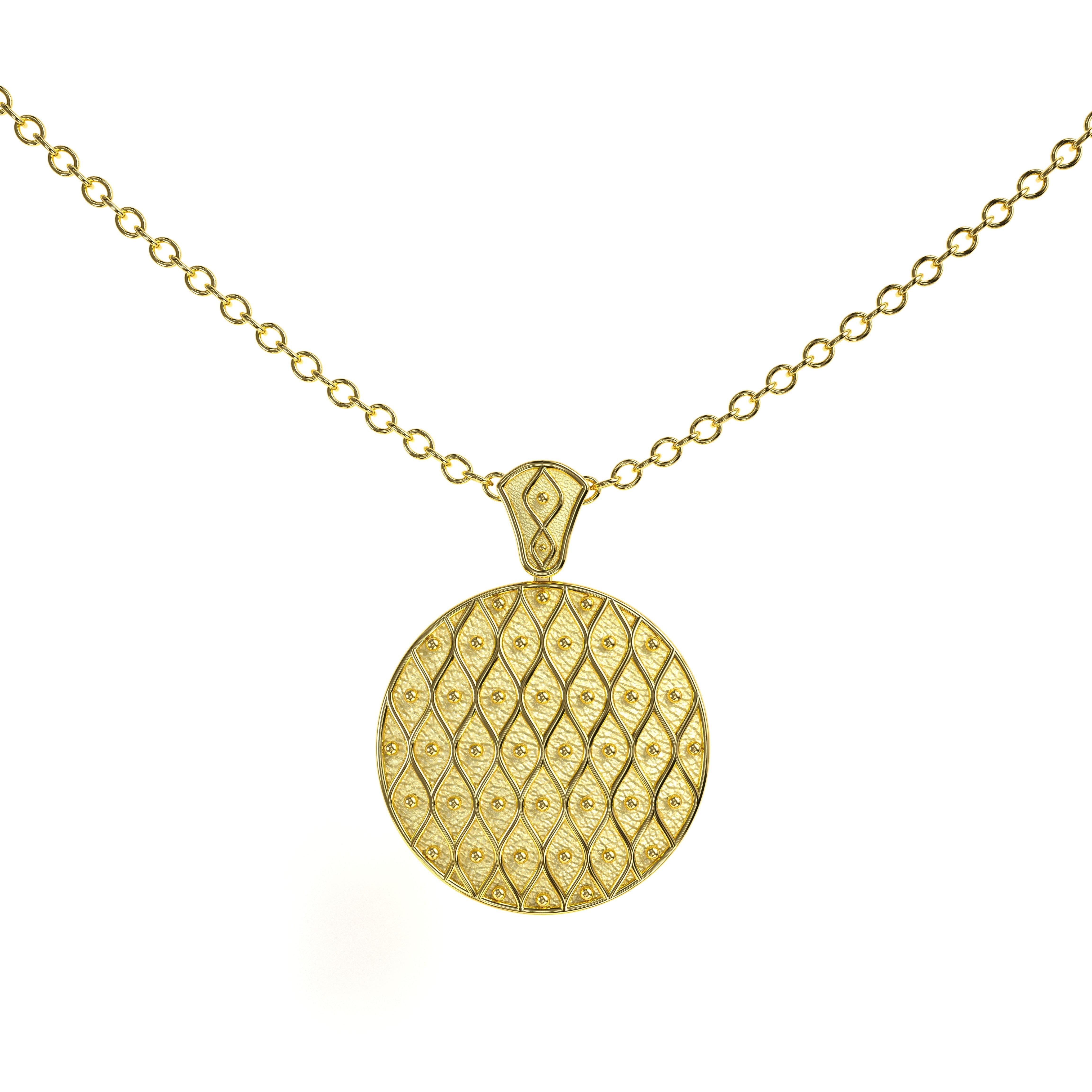 Round Gold Motif Pendant with Granulations Odysseus Jewelry