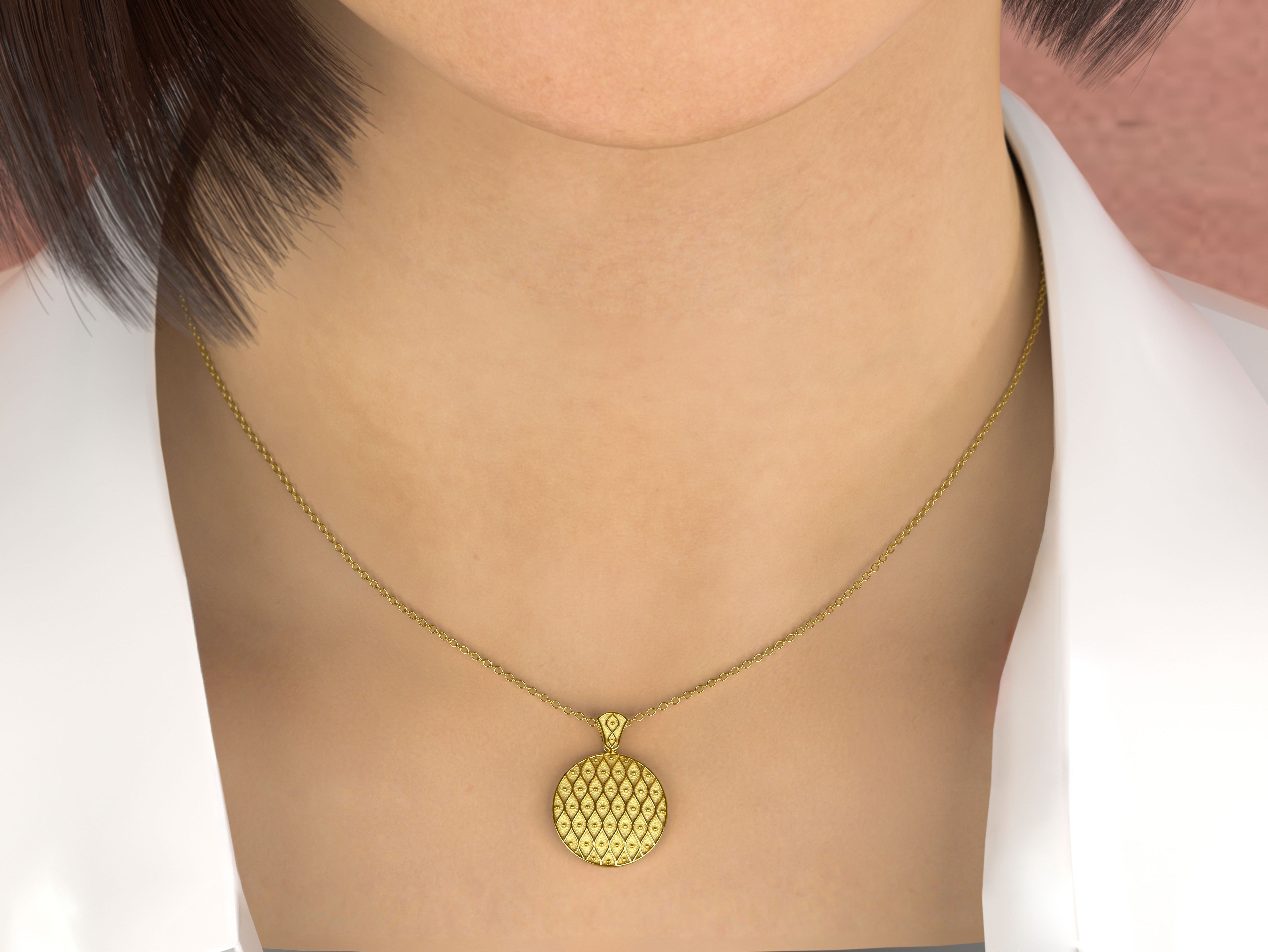 Round Gold Motif Pendant with Granulations Odysseus Jewelry