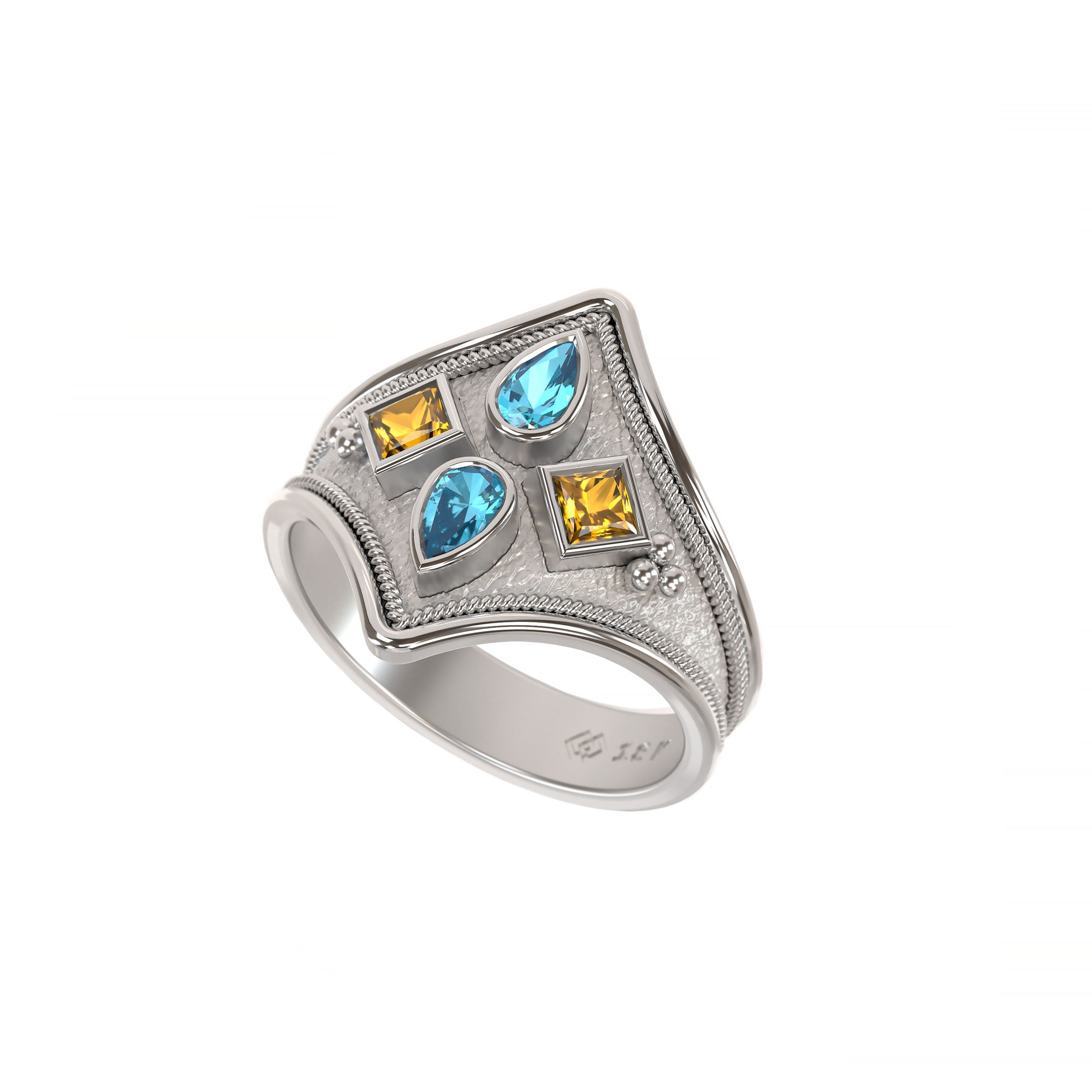 White Gold Ring with Citrine and Swiss Topaz Odysseus Jewelry