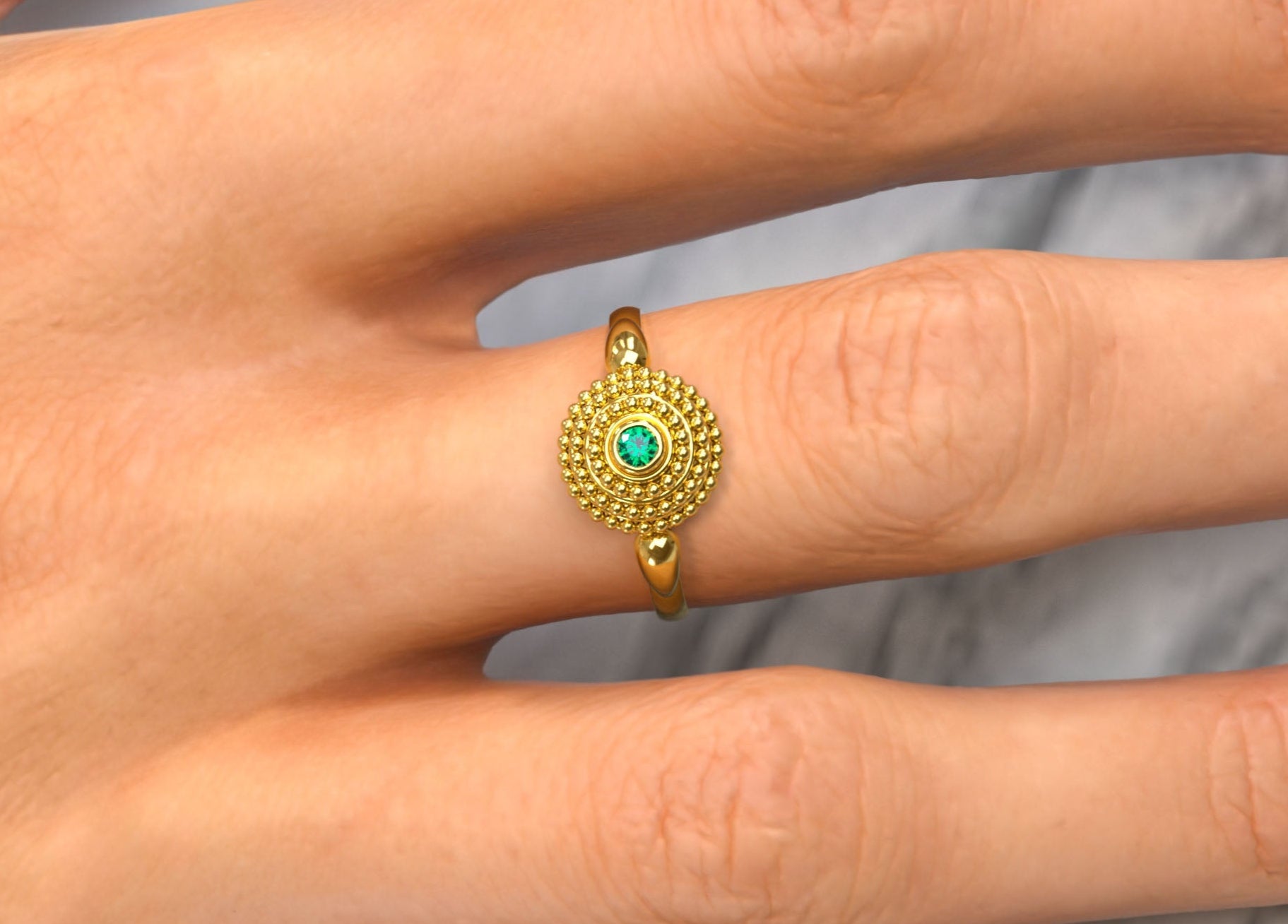 Emerald Gold Dome Ring Odysseus Jewelry