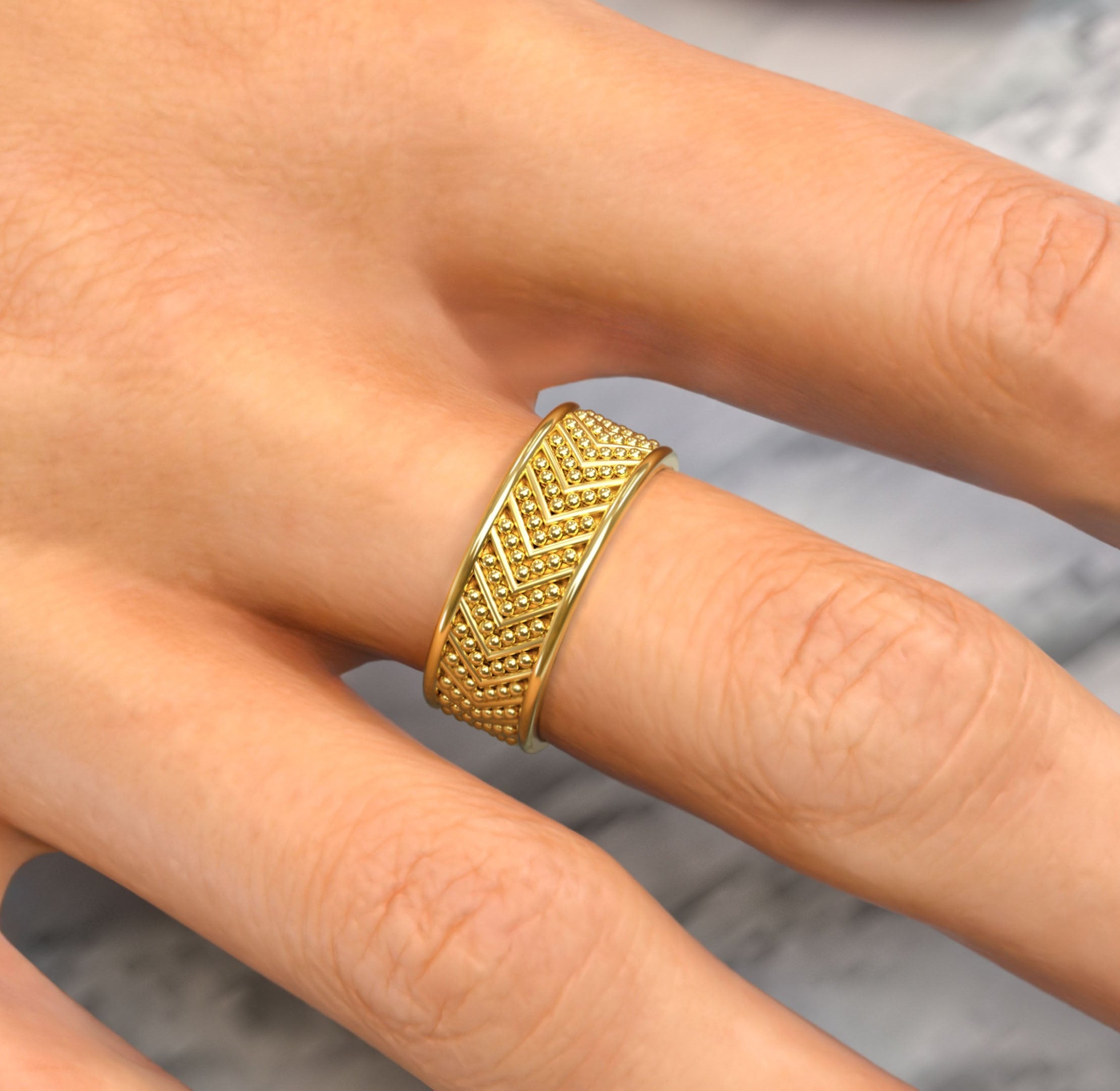 Gold Band Ring with Granulations Odysseus Jewelry