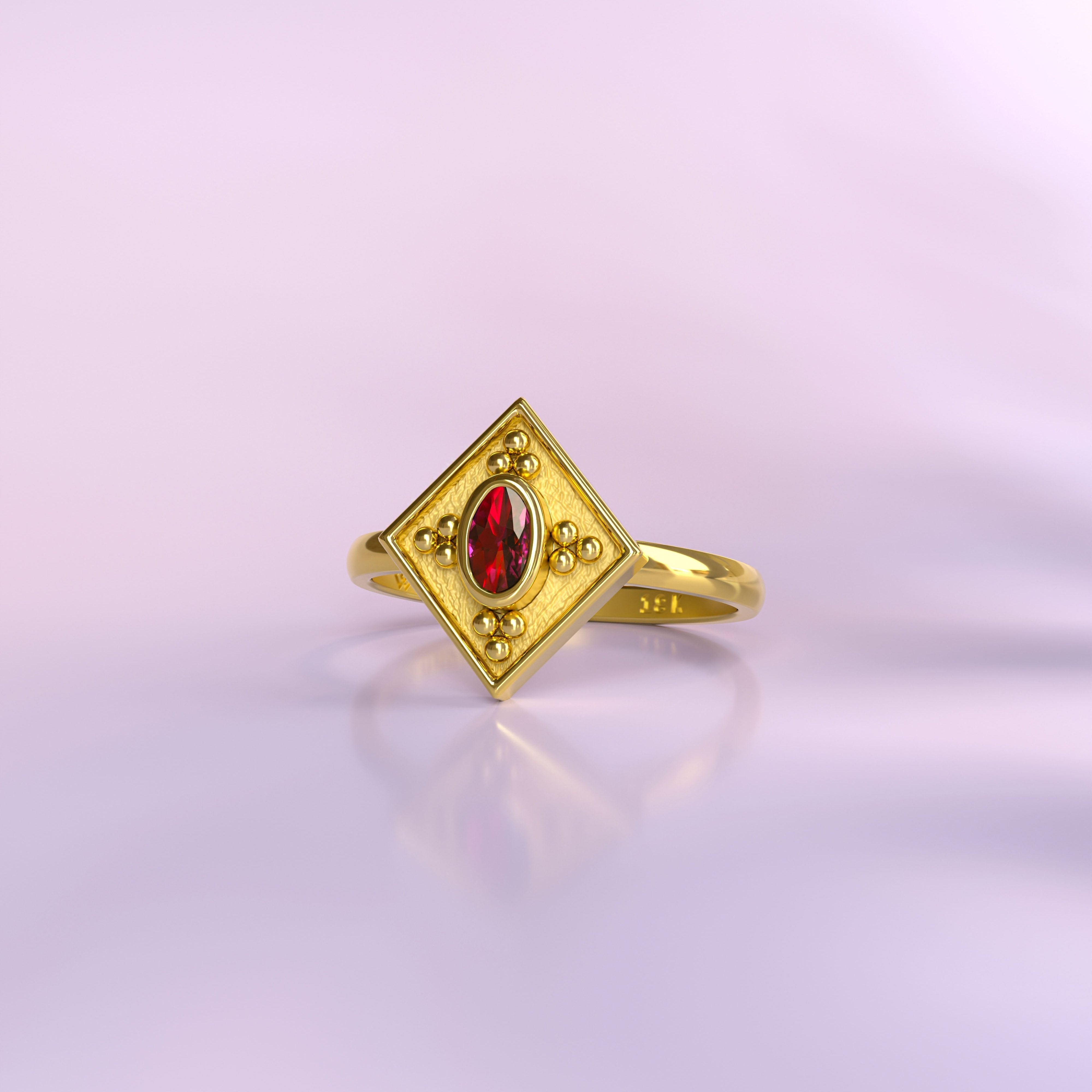 Ancient Greek Gold Ring with Ruby Odysseus Jewelry