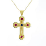 Byzantine Cross Pendant with Rubies and Sapphire Odysseus Jewelry
