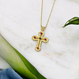 Byzantine Cross Pendant with Rubies and Sapphire Odysseus Jewelry