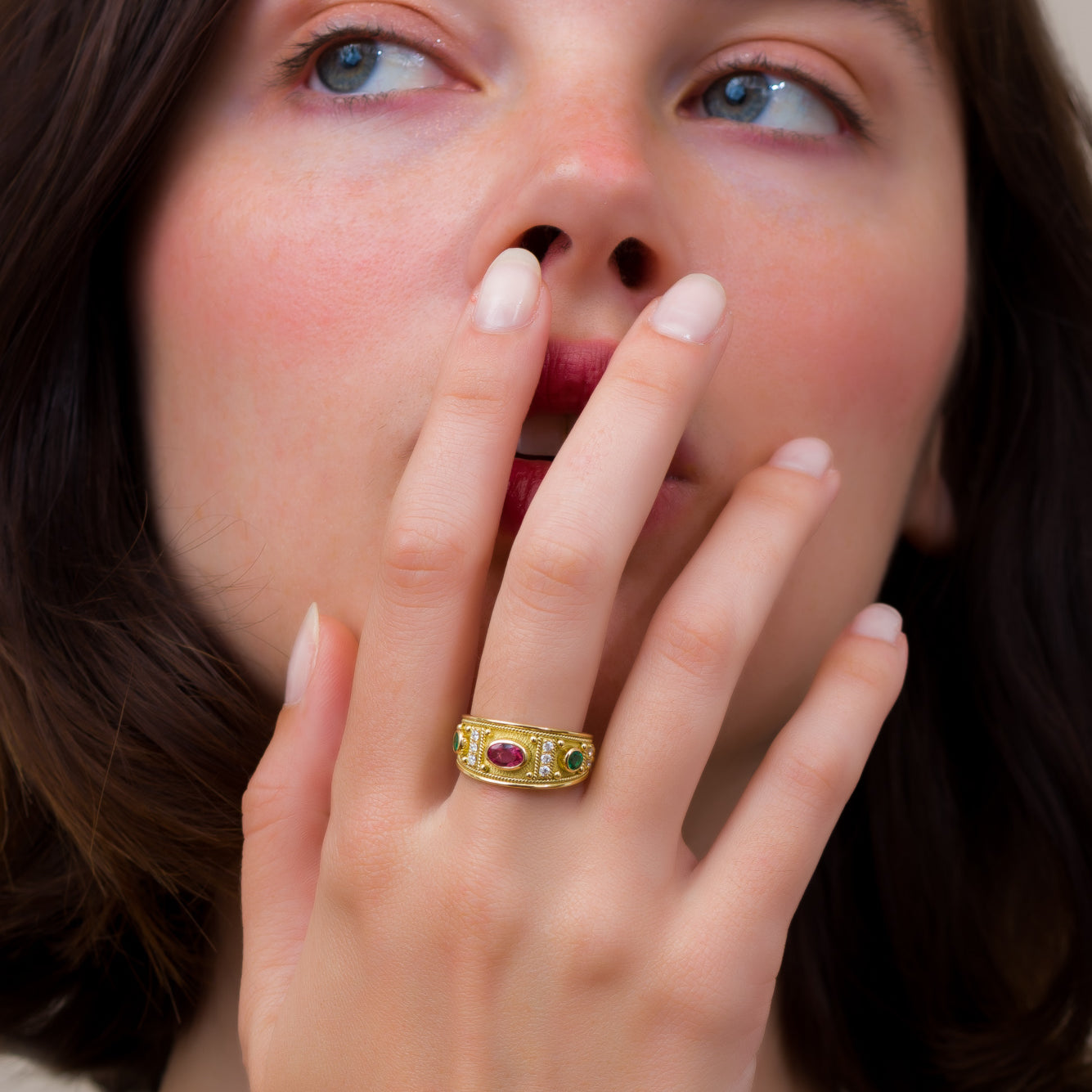 Gold Multi Color Byzantine Ring Odysseus Jewelry