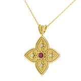 Byzantine Cross Pendant with Ruby and Diamonds Odysseus Jewelry