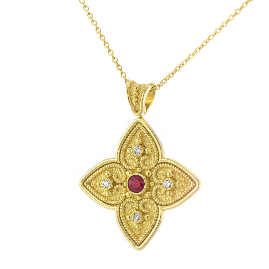 Byzantine Cross Pendant with Ruby and Diamonds