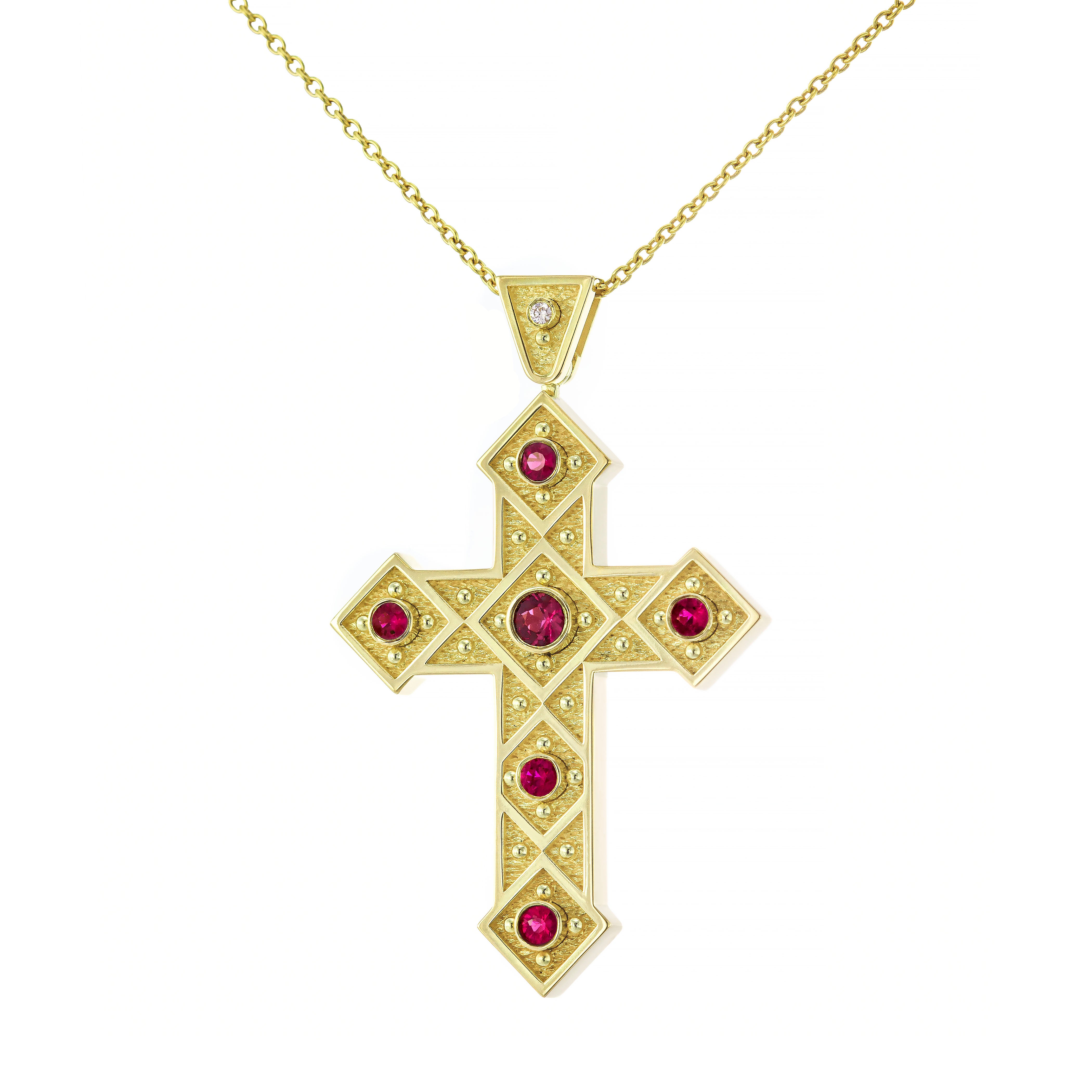 Byzantine Cross Pendant with Squares and Rubies Odysseus Jewelry