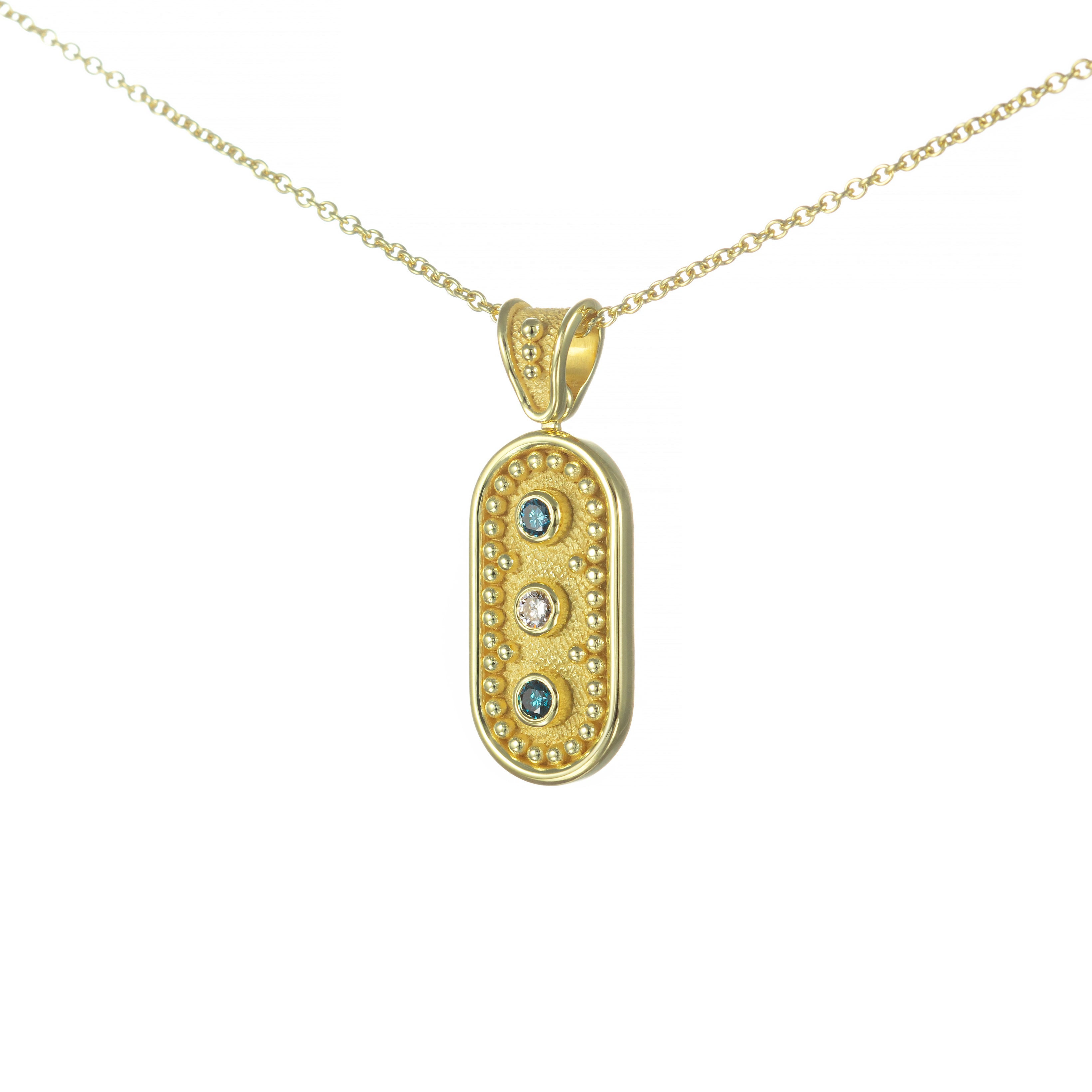 Byzantine Gold Pendant with Blue Diamonds Odysseus Jewelry