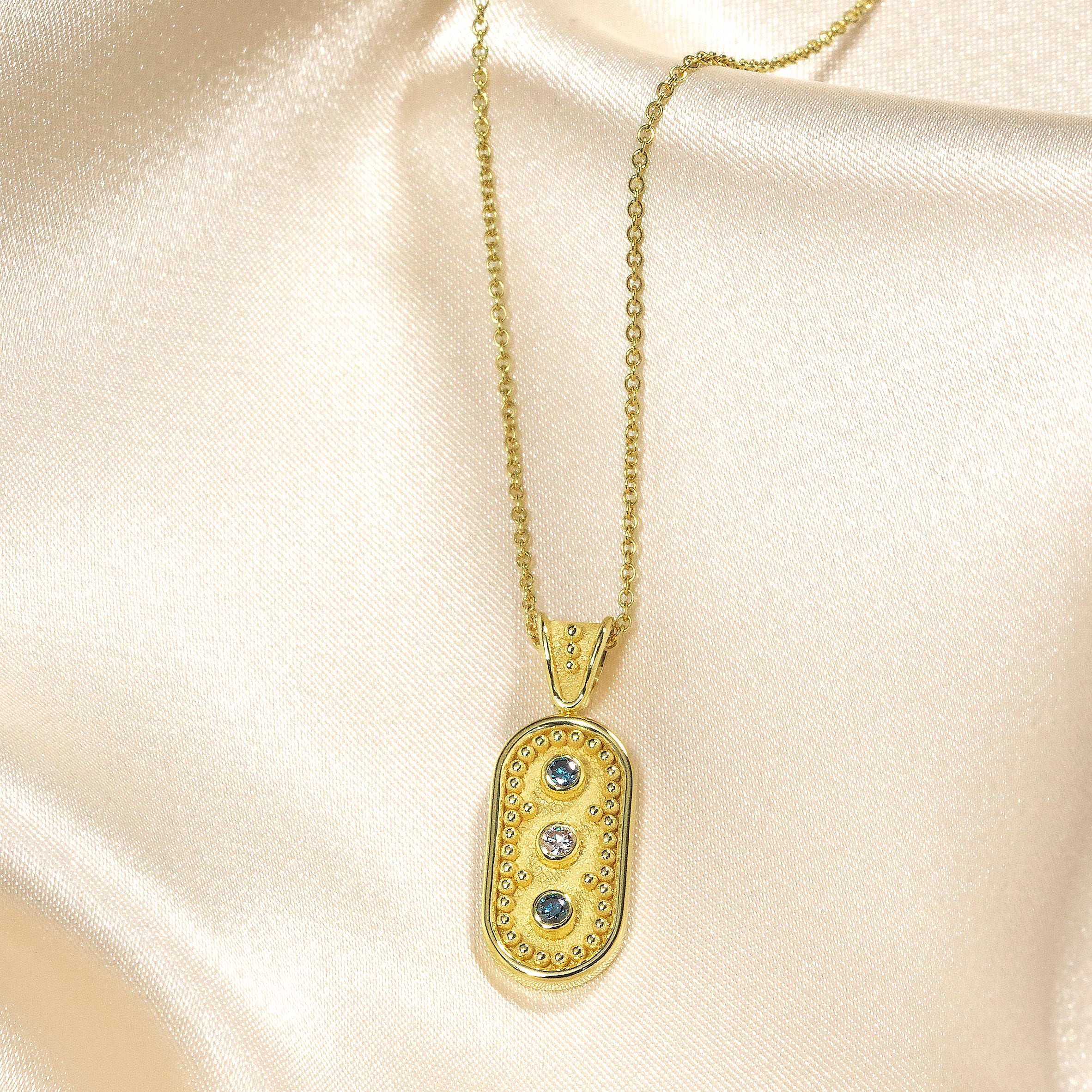 Byzantine Gold Pendant with Blue Diamonds Odysseus Jewelry