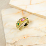 Byzantine Gold Ring with Pink Sapphire and Emeralds