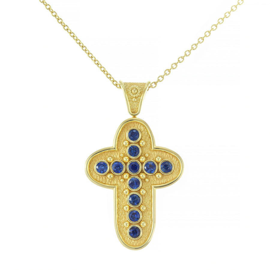 Byzantine Rounded Cross Pendant with Sapphires