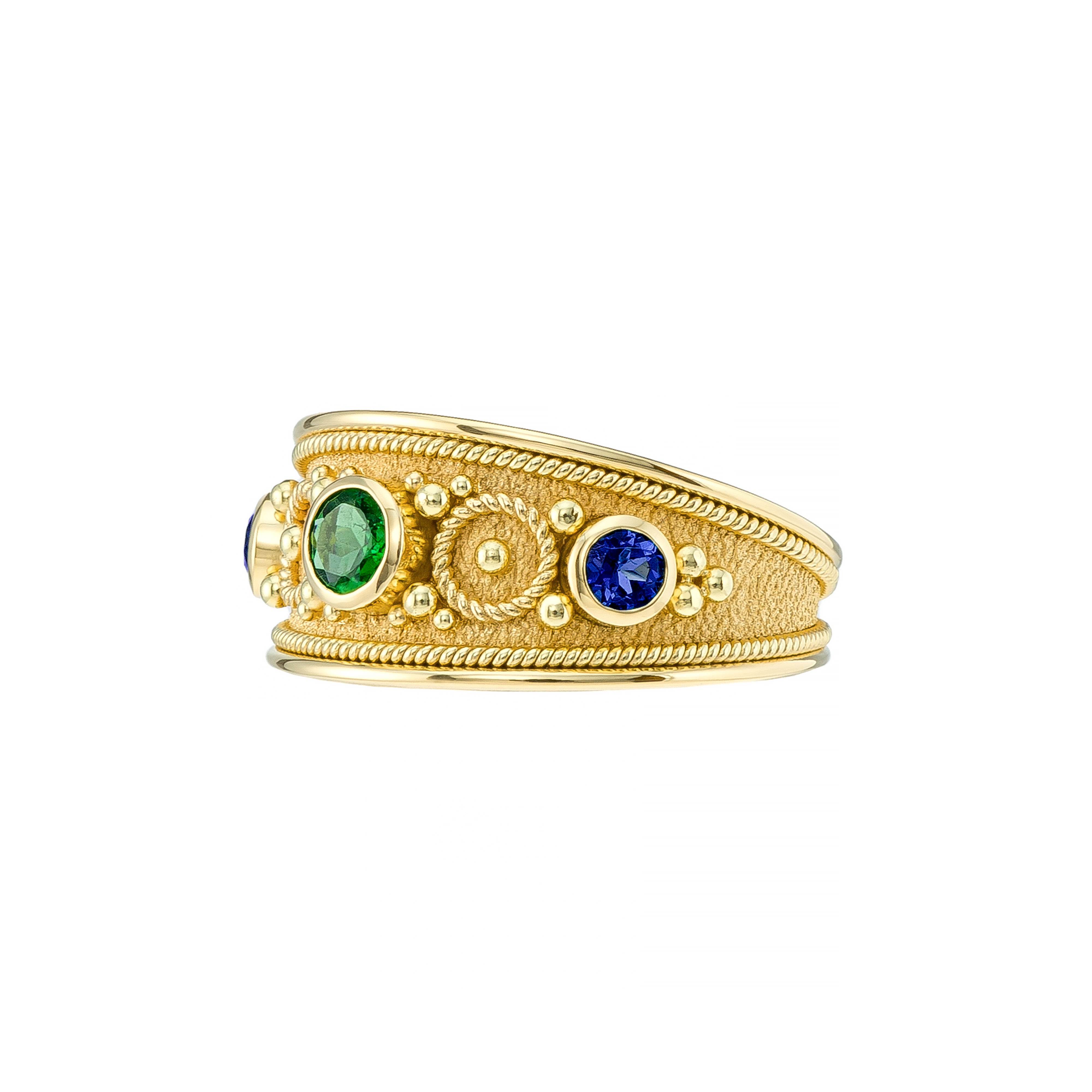 Emerald and Sapphires Byzantine Ring Odysseus Jewelry