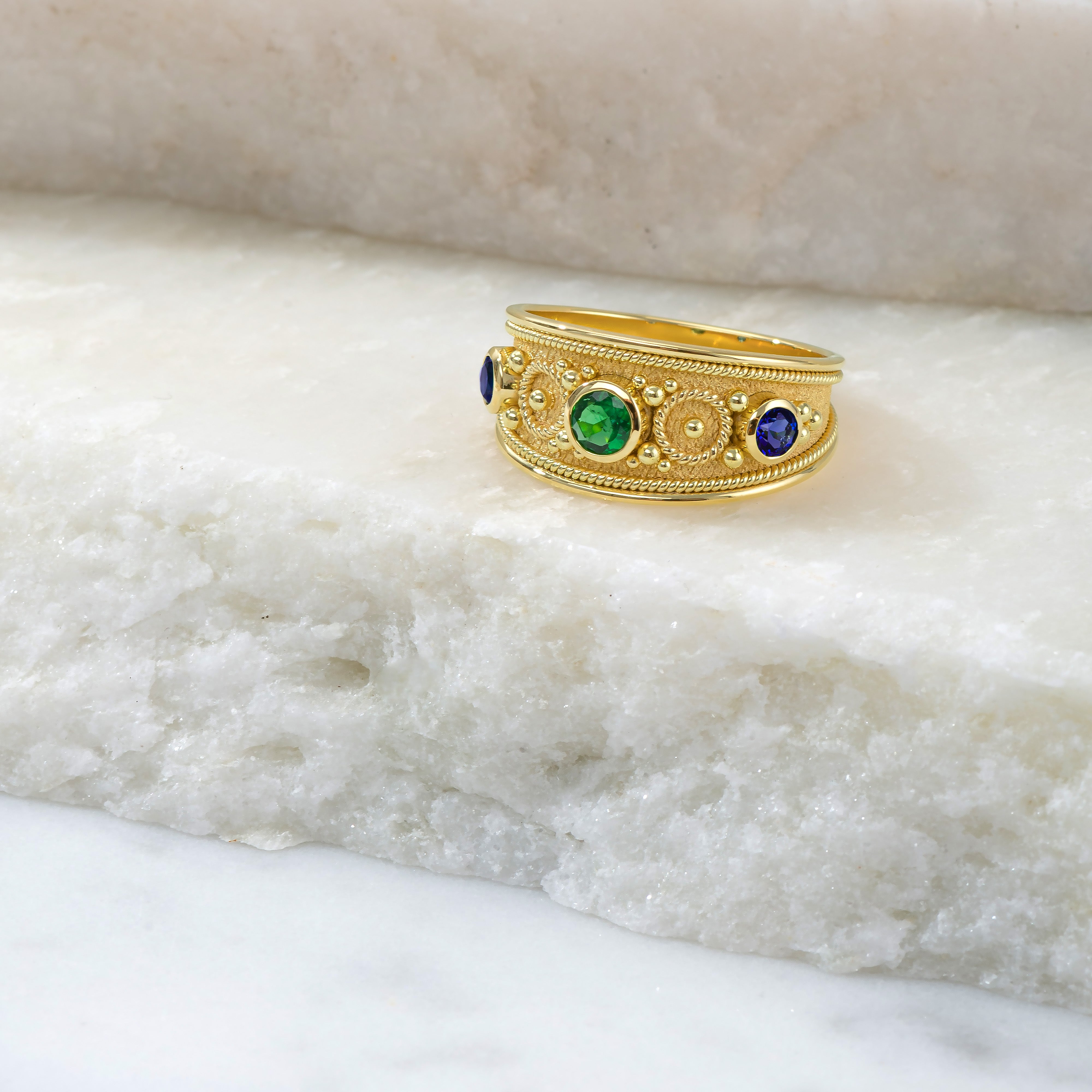 Emerald and Sapphires Byzantine Ring Odysseus Jewelry