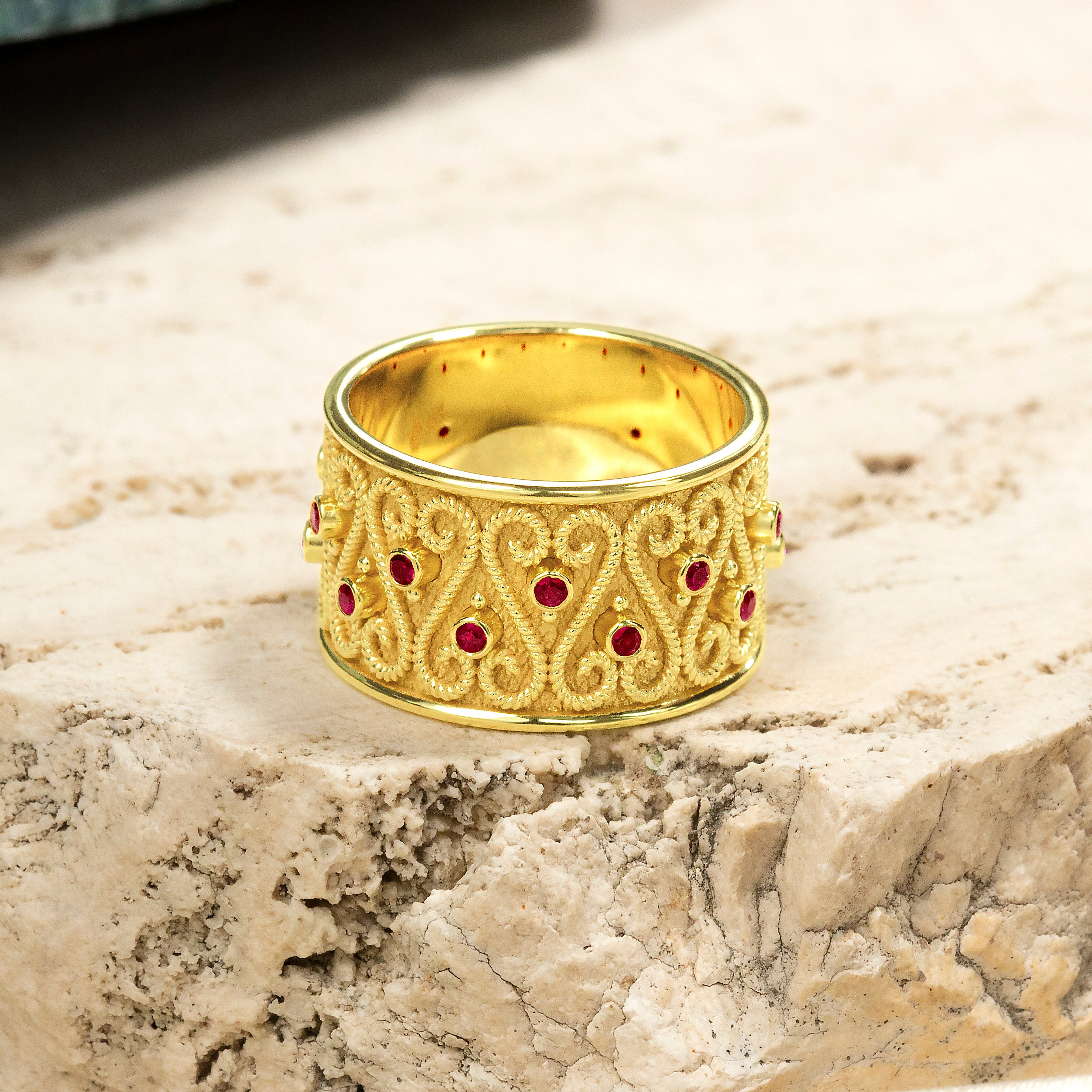 Gold Band Ring with Rubies Odysseus Jewelry