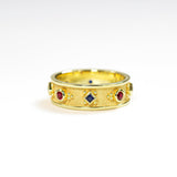 Gold Band Ring with Rubies and Sapphires Odysseus Jewelry