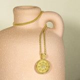 Gold Byzantine Round Flower Pendant with Diamond