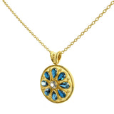 Gold Round Pendant with London Topaz and Moissanite