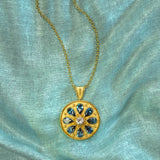 Gold Round Pendant with London Topaz and Moissanite