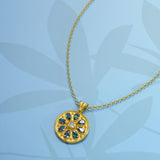 Gold Round Pendant with London Topaz and Moissanite