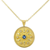 Gold Round Pendant with Sapphire and Diamonds Odysseus Jewelry