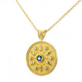 Gold Round Pendant with Sapphire and Diamonds Odysseus Jewelry