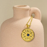 Gold Round Pendant with Sapphire and Diamonds Odysseus Jewelry