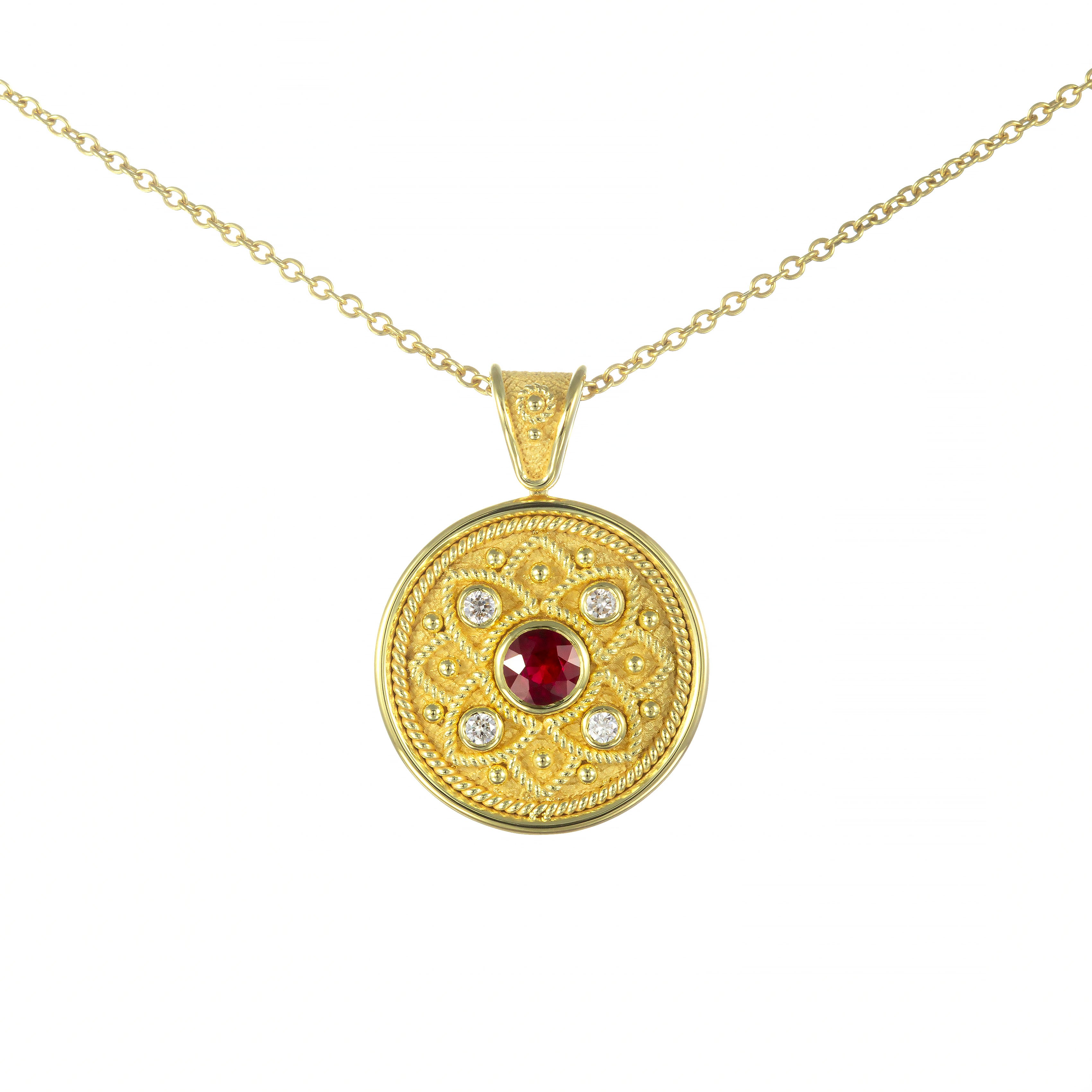 Gold Ruby Pendant with Diamonds Odysseus Jewelry